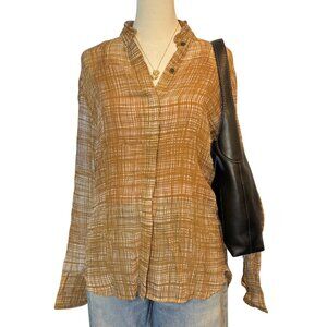 NWT Rag & Bone Jordan Silk Blend Button Down Blouse Tan Plaid XS